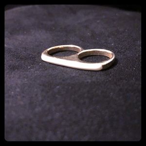 Gold Double Finger Ring W/ White Accent